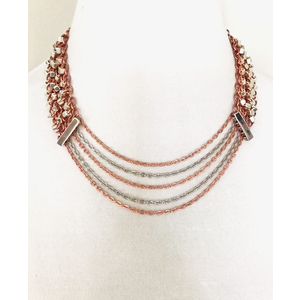 Bright Copper and Silver Beaded Chainmail Multi-Strand Necklace, Layered Chains with Metallic Silver Glass Beads, Adjustable Length by Nicole Parisi May