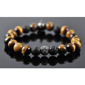 "Spirit Warrior" Tigers Eye Sterling Silver Black Lava Stone Semiprecious Spiritual Healing Beads Mens Crystal Bracelet  by Zsuzsanna Luciano