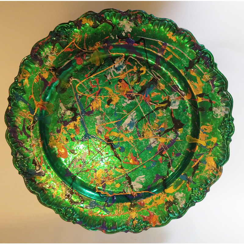 Shimmering Green Fluted Serving Round Platter by Deborah Potash Brodie