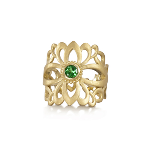 Gold and Green Garnet Filigree Ring by Diana Widman