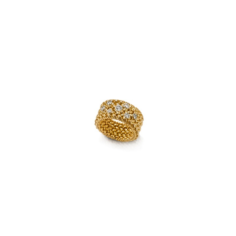 Solid Gold Mesh and Diamond Ring by Diana Widman