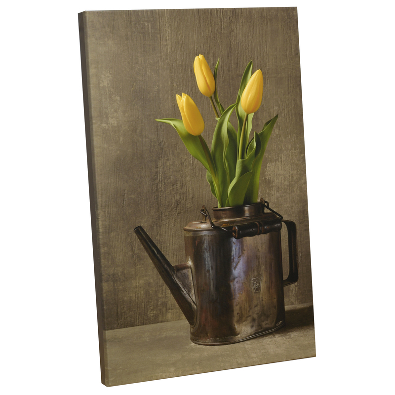 20"x30" Vintage Railroad Tea Pot with Yellow Tulips by Jack Kraig
