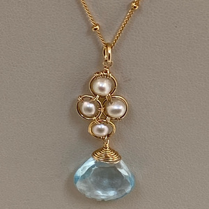 4 Jumpring Blue Topaz and pearl Necklace  by Barbara  Weinreb
