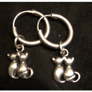 Silver Hoop earrings with silver cats by Ann Marie Hoff