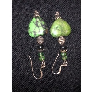 Green Turquoise Heart Earrings with Hematite and Silver by Ann Marie Hoff