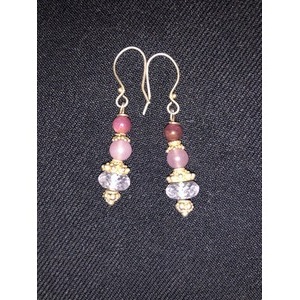 Rubies, Lavender Jade, and pink Amethyst Earrings with Gold Vermeil by Ann Marie Hoff