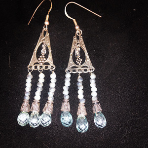 Silver Chandlier Earrings  with Blue Topaz Briolettes   by Ann Marie Hoff