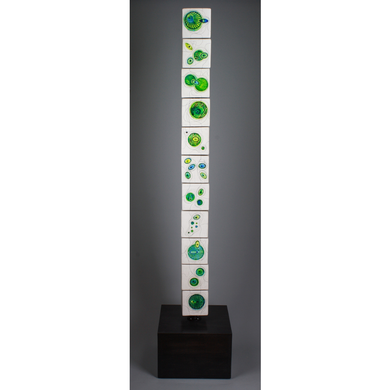 Biological Green Blue 11 Cube Totem by Jeff Pender