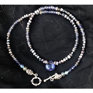 Iolite Briolette with Iolite, freshwater grey pearls & Silver  by Ann Marie Hoff