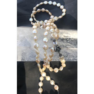 Cream Coin Pearls with Citrine and a Silver Rose Clasp by Ann Marie Hoff