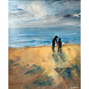 Child at Beach - 19" X 21" - Framed - Free Shipping by Bob Leopold