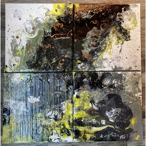 bumblebees' battle quadtych (original painting) by Delphine Pontvieux