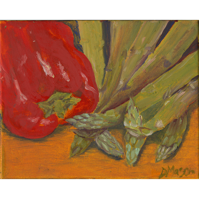 Asparagus & Red Pepper 8"h x 10"w by Dorothy Mason