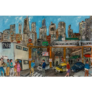 Busy City - Chicago - 24" X 36" original mixed media painting by Bob Leopold