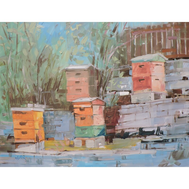 Bee Hives h: 16"x w: 20" by Richard Szkutnik