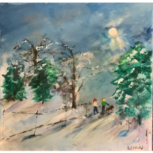 Mid-Winter Scene - Walk in the Woods - 12" X 12" Original Painting - Free Shipping by Bob Leopold