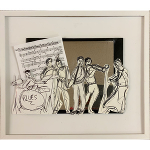 New Orleans Band with Mirror - 21" X 18" Framed Collage - Free Shipping by Bob Leopold