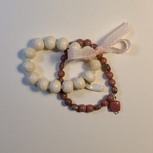 Winter White Bone Bead Bracelet and Rose Agate Bracelet by Susan Paolilli