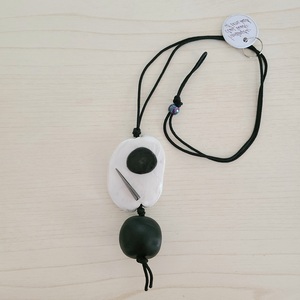 Black and White Clay Bead Necklace with Bone Bead by Susan Paolilli