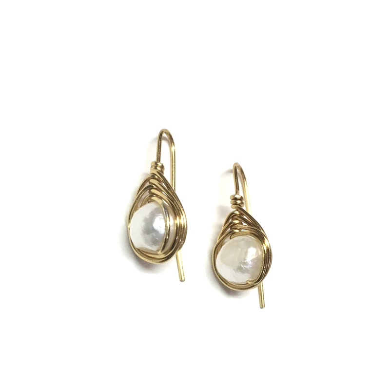 Earrings Gold Wire with Genuine Pearls by Laura Nigro