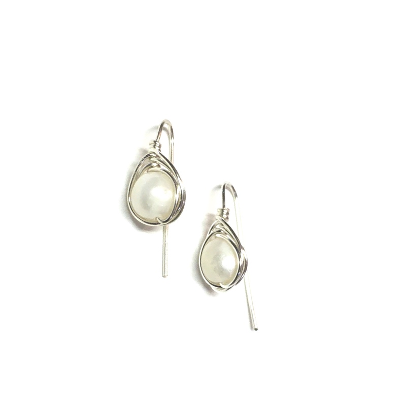 Earrings Silver Wire with Genuine Pearls by Laura Nigro