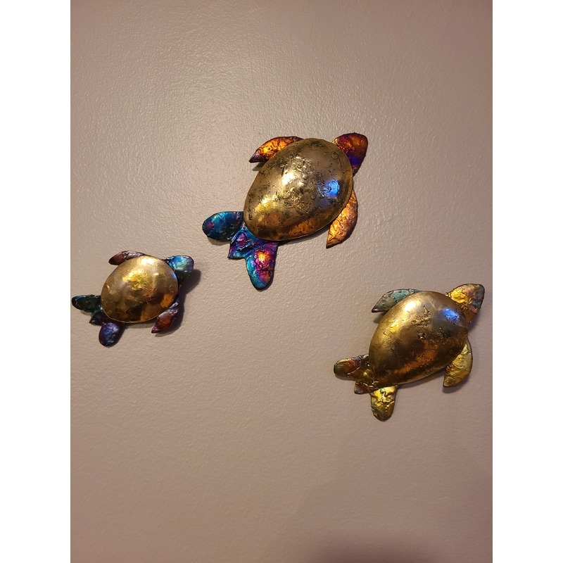 Set of 3 sea turtles with brass back. by Sergio Barcena