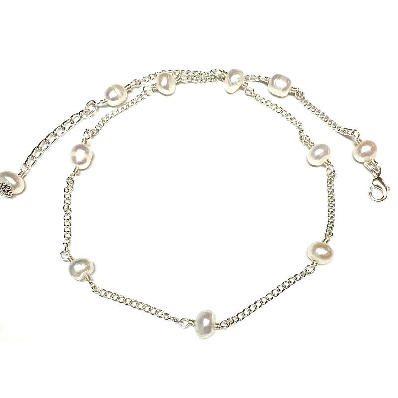Necklace Silver Link Chain with Genuine Pearls by Laura Nigro