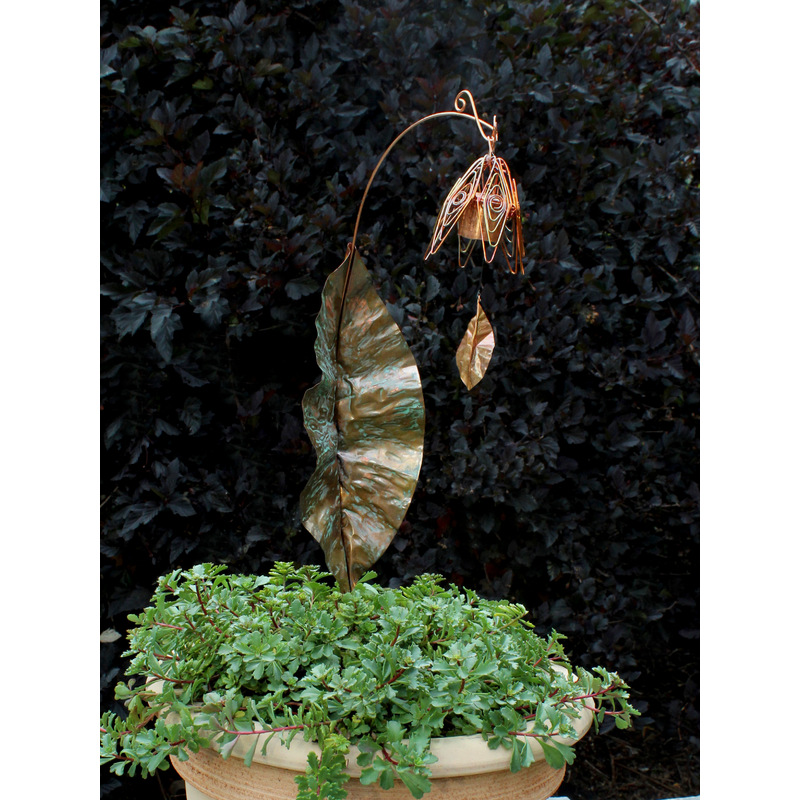 Bellflower Chime Garden Stake- Flamed Copper by Lisa Pribanic