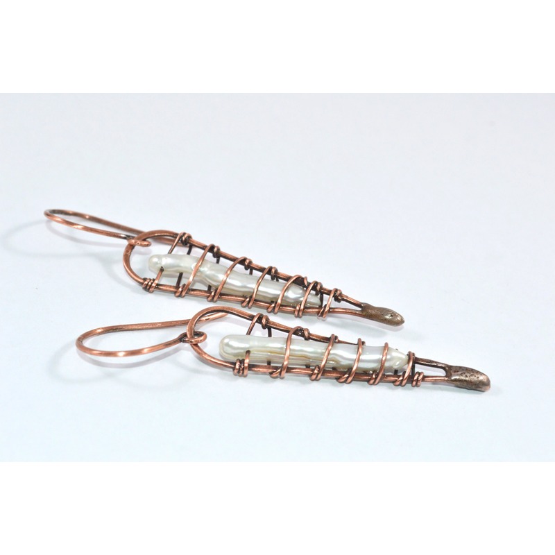 Wire Encased Pearl Earrings by Tetyana  Fedorko 