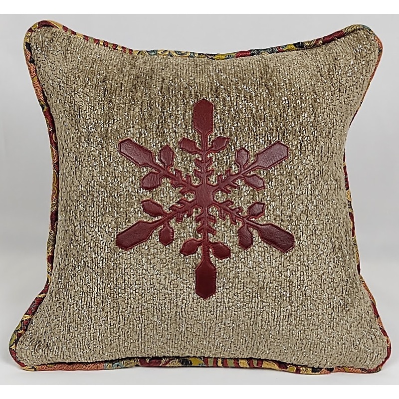 Red Leather Snowflake Pillow 1  by Cynthia Margaret Bye