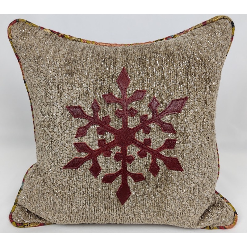 Red Leather Snowflake Pillow 2 by Cynthia Margaret Bye