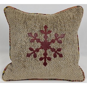 Red Leather Snowflake Pillow 3 by Cynthia Margaret Bye