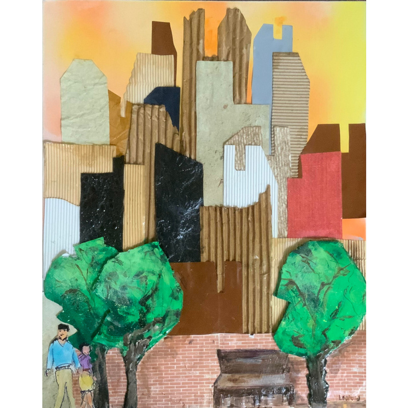 New York from The Park - 16" X 20" Mixed Media Collage by Bob Leopold