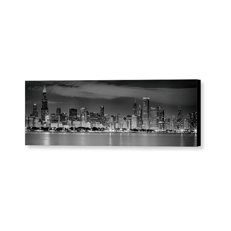 Chicago Night Skyline in Black and White by Lev Kaytsner