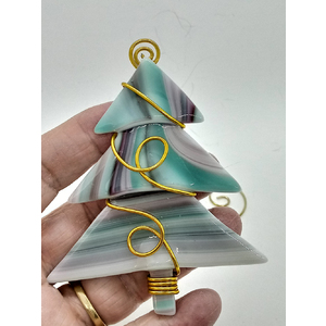 Fused Glass Wire Wrapped Multi-Colored Christmas Tree Ornament by Kat Huddleston