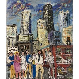 Bus Stop Chicago 16 X 20 Collage / Painting by Bob Leopold