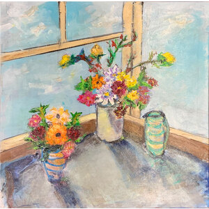 Flowers in Window - 24" X 24" Original Painting by Bob Leopold