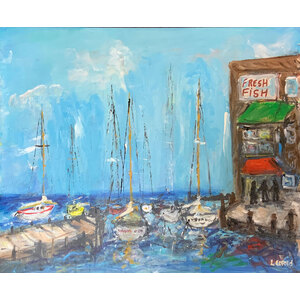 Harbor Scene - 16"X20" Original Painting - Free Shipping by Bob Leopold