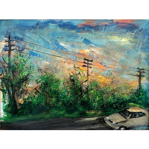 Road Trip with Telephone Wires - 16"X20" Framed Original Painting - Free Shipping by Bob Leopold