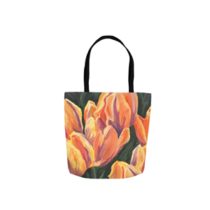 Orange tulips 16" x 16" tote bag by Linda Sacketti