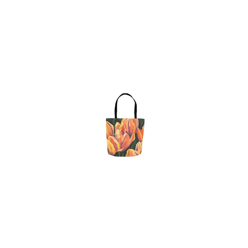 18" x 18" tote bag with orange tulips by Linda Sacketti