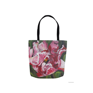 16" x 16" tote bag tulips and lace by Linda Sacketti