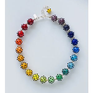 Opaque Rainbow Bead Necklace w/Black Dot Trim by Dianna Dinka