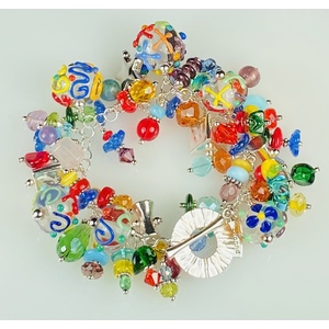 Cha-Cha Bracelet: Clear Round Beads w/Multicolor Opaque Scribbles by Dianna Dinka