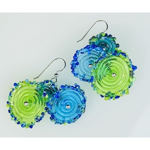 Transparent Flying Saucer Earrings w/Frit Trim by Dianna Dinka