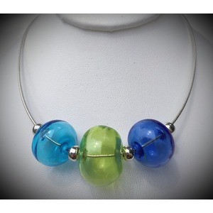 3 Transparent Hollow Beads Necklace - Sky Blue/Lime/Deep Blue by Dianna Dinka