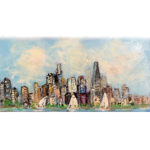 Chicago with Sailboats - 24"x12" - FREE SHIPPING by Bob Leopold