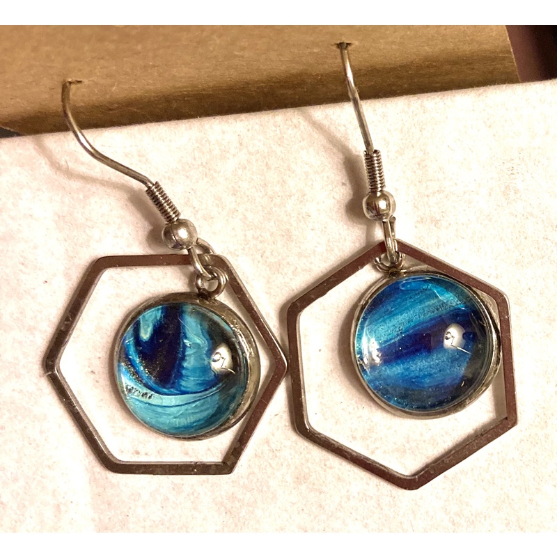 Hexagonal teal earrings  by Sue Alexander