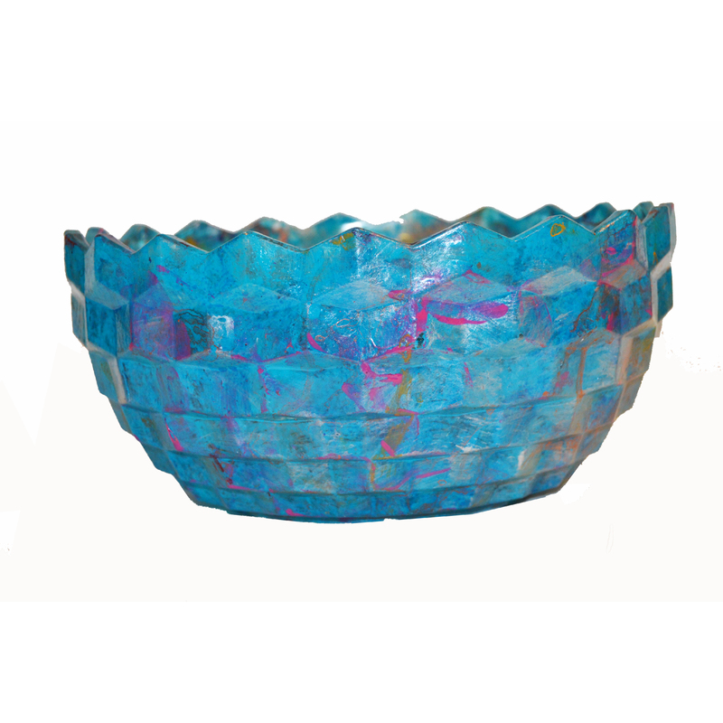 Faceted Turquoise Bowl - Hand Painted by Deborah Potash Brodie