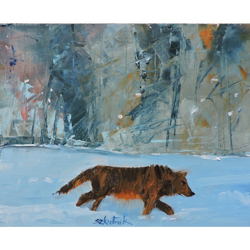 Wolf  7"x 8.75" oil on panel by Richard Szkutnik